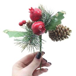 Kit 12 Ramos Romã Decoração de Natal Artificial com Brilho 16cm - 2