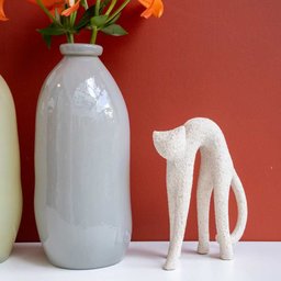 Escultura Decorativa Gato em Resina Areia 21,5cm Ss0335 Btc - 2