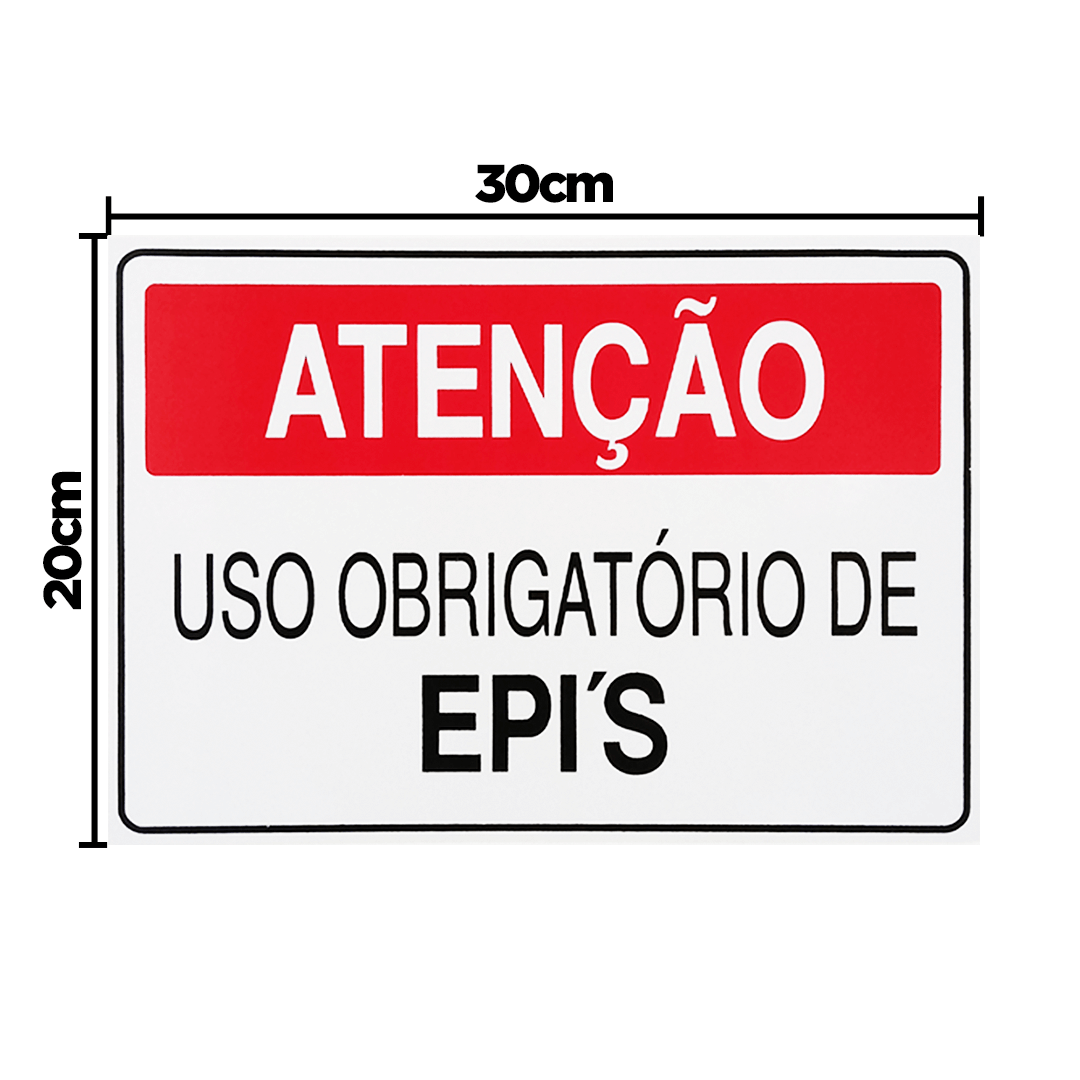 Combo 3 Placas De Sinalização Atenção Uso Obrigatório De Epi's 30x20 Acesso - S-227/1 F9e - 2