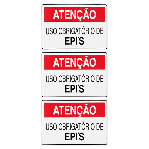 Combo 3 Placas De Sinalização Atenção Uso Obrigatório De Epi's 30x20 Acesso - S-227/1 F9e