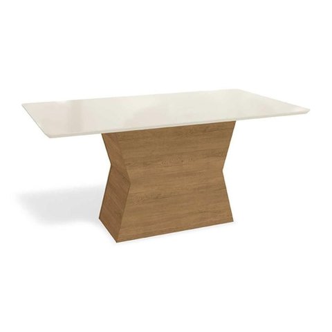 Mesa Multiuso Cozinha Tilia com Tampo Madeirado com Vidro 160x90cm Freijó Off White Kappesberg