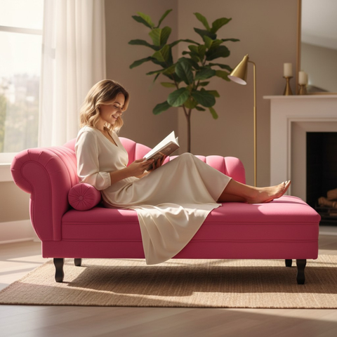 Recamier Decorativo Divã Amsterdã 147cm Lado Direito Couro Rosa Pink
