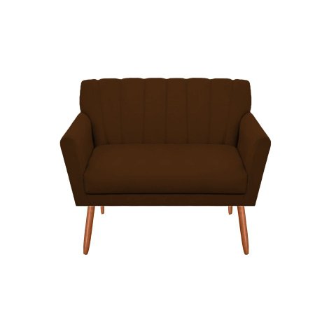 Namoradeira Decorativa Cecília Suede Marrom 2 Lugares Pés Madeira Ms Decor
