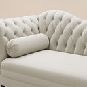 Ver imagem 6 de Divã Recamier Lavínia Clássico 120cm Capitonê com Pés de Madeira Veludo Bege Claro - Desk Design