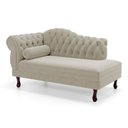 Ver imagem 5 de Divã Recamier Lavínia Clássico 120cm Capitonê com Pés de Madeira Veludo Bege Claro - Desk Design