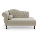 Ver imagem 2 de Divã Recamier Lavínia Clássico 120cm Capitonê com Pés de Madeira Veludo Bege Claro - Desk Design