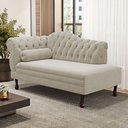 Ver imagem 1 de Divã Recamier Lavínia Clássico 120cm Capitonê com Pés de Madeira Veludo Bege Claro - Desk Design