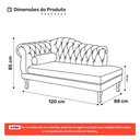 Ver imagem 4 de Divã Recamier Lavínia Clássico 120cm Capitonê com Pés de Madeira Veludo Bege Claro - Desk Design