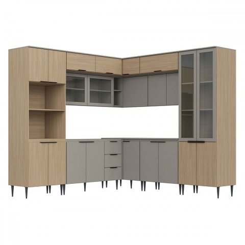 Cozinha Completa Lavínia 22 Portas 3 Gavetas e Vidro Imperial/fume - Jcarvalho