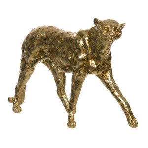 Escultura Decorativa Leopardo em Resina Dourado 28cm