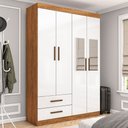 Ver imagem 1 de Guarda-roupa Solteiro Solo 4 Portas 2 Gavetas com Espelho Cinamomo/branco - Pnr Móveis