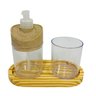 Kit Banheiro Transparente c/peças + Bandeja de Madeira - 1