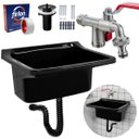 Ver imagem 1 de Tanque de Plástico 34l Preto + Torneira Duas Saídas + Sifão Universal 61cm Preto + Veda Rosca