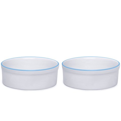 Kit Comedouro e Bebedouro de Porcelana 600ml Borda Azul