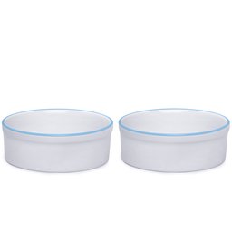 Kit Comedouro e Bebedouro de Porcelana 600ml Borda Azul - 1