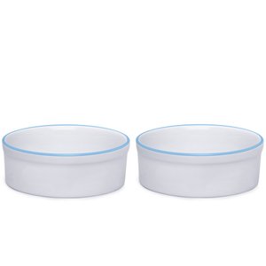 Kit Comedouro e Bebedouro de Porcelana 600ml Borda Azul