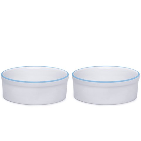 Kit Comedouro e Bebedouro de Porcelana 600ml Borda Azul