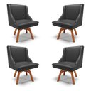 Ver imagem 1 de Kit 4 Cadeiras Decorativas Sala de Jantar Base Giratória de Madeira Firenze PU Preto Fosco/Natural G