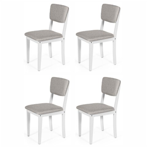 Kit 4 Cadeiras de Jantar Madeira Maciça Estofadas Ella Branco e Cinza Claro - Straub Web