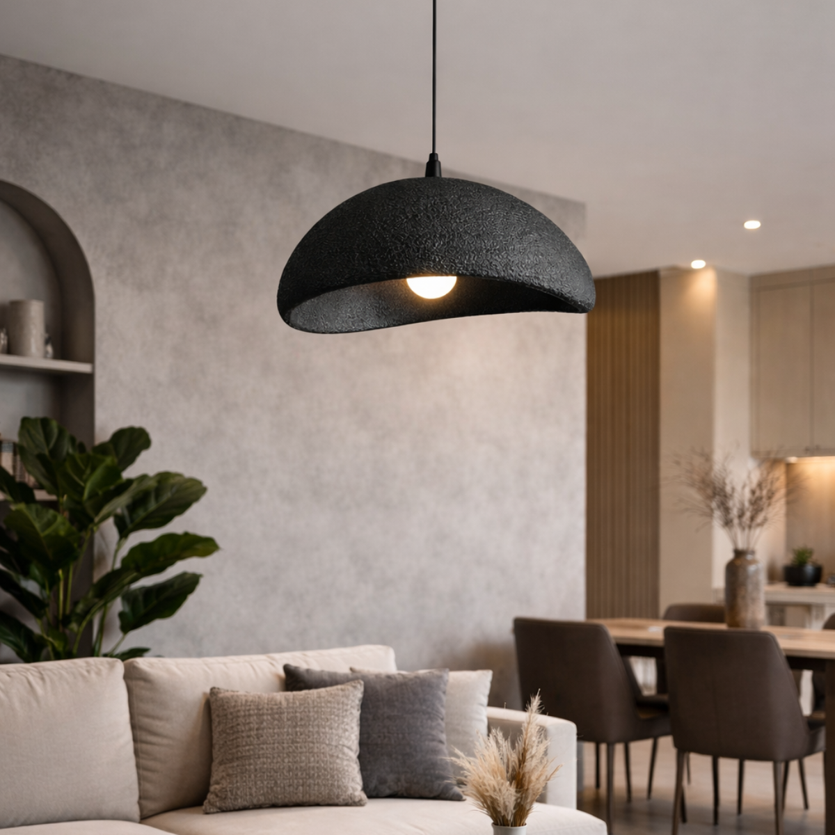 Ver imagem 1 de Lustre Pendente 50cm Luminária Japonesa Wabi-sabi Orgânico Cogumelo Concreto Gimpo Ltj50-preto-b