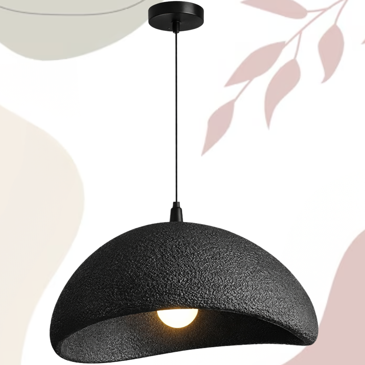 Lustre Pendente 50cm Luminária Japonesa Wabi-sabi Orgânico Cogumelo Concreto Gimpo Ltj50-preto-b - 3