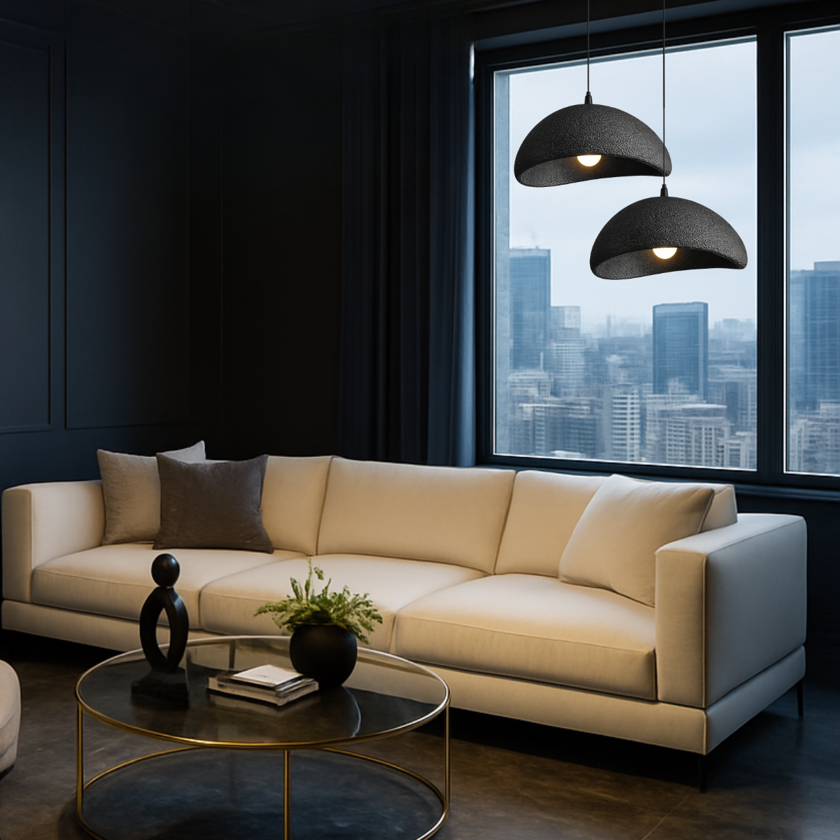 Ver imagem 4 de Lustre Pendente 50cm Luminária Japonesa Wabi-sabi Orgânico Cogumelo Concreto Gimpo Ltj50-preto-b