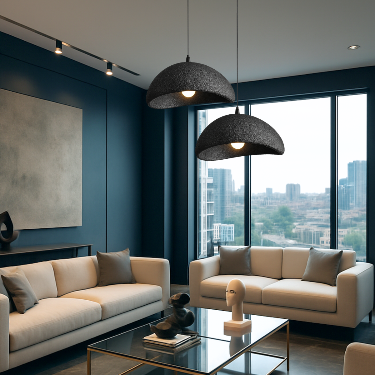 Ver mais imagens de Lustre Pendente 50cm Luminária Japonesa Wabi-sabi Orgânico Cogumelo Concreto Gimpo Ltj50-preto-b