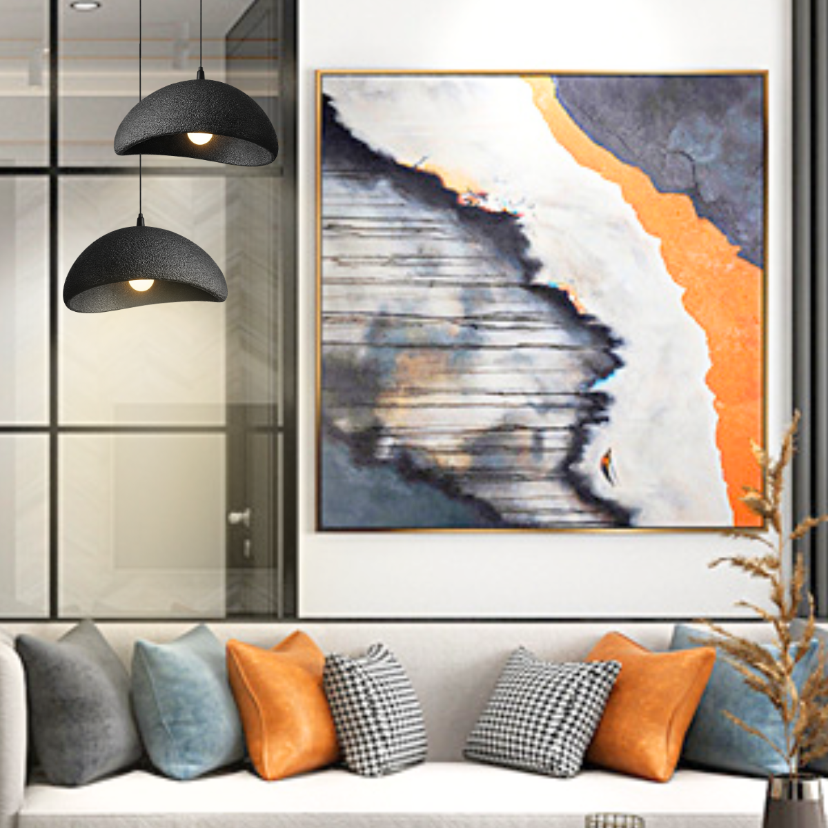 Lustre Pendente 50cm Luminária Japonesa Wabi-sabi Orgânico Cogumelo Concreto Gimpo Ltj50-preto-b - 6