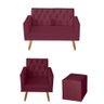 Kit Sofá 2 Lugares e Poltrona para Sala Bianca Capitonê Rodapé e Puff Quadrado Suede Bordo - Mó - 1