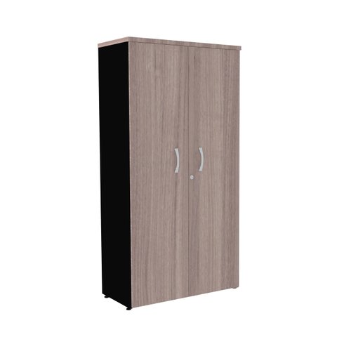 Armário Alto PE25 Pandin 80 cm (largura) em MDP Cor Noce Naturalle e Preto com Duas portas
