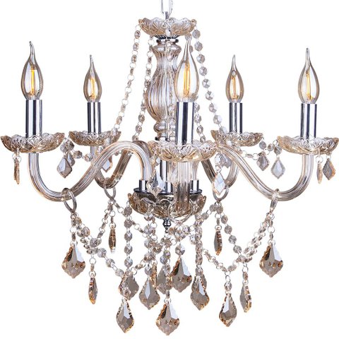 Lustre Candelabro France Nice Cristal Legítimo Champagne 5 Braços E14 Sofisticado