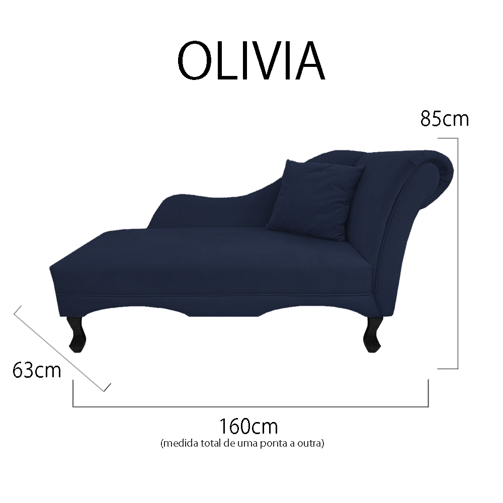 Recamier Divã Sofá Estofado Esquerdo de Quem Senta Olivia Suede Azul Marinho - Dl Decor - 5