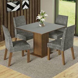 Conjunto Sala de Jantar Mesa Tampo de Madeira 4 Cadeiras Talita Madesa - 1