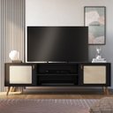 Ver imagem 3 de Rack Viena com Pés de Madeira Tela Natural e Couro 180cm:preto