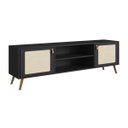 Ver imagem 1 de Rack Viena com Pés de Madeira Tela Natural e Couro 180cm:preto