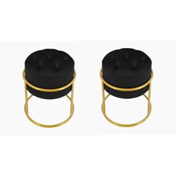 Kit 2 Puff Banqueta Estofado Decorativo Base de Ferro Capitonê Suede Preto Eli Móveis e Decoração - 1
