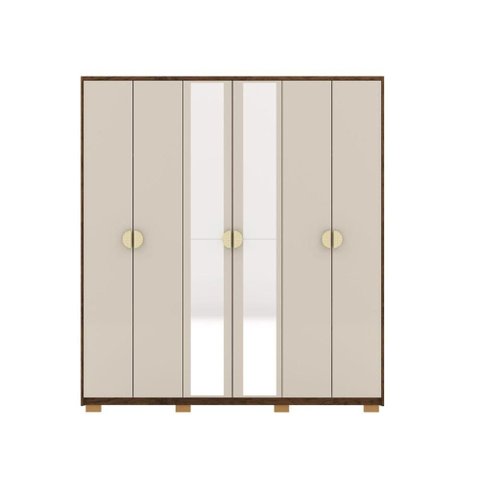 Guarda-roupa Noronha 6 Portas Imbuia Fendi com Espelho 2 Cabideiros Mdf