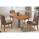Ver imagem 1 de Conjunto: Mesa Sala Jantar Pietá Tampo Curvo 120cm+4 Cadeiras Maldivas Madeira Naturale/off White