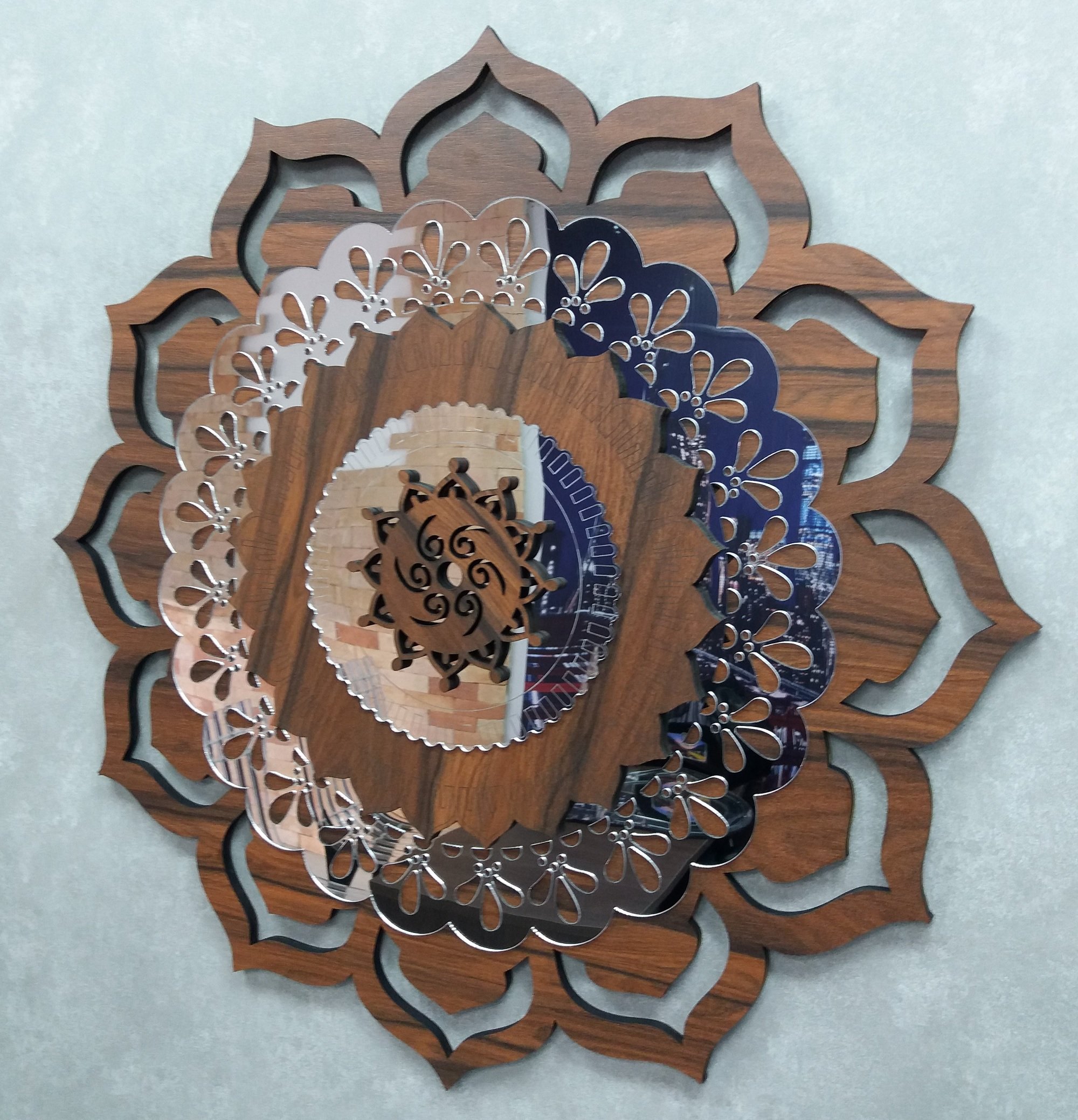 Quadro Mandala Decorativa em Madeira 65 cm 38108:Marrom - 8