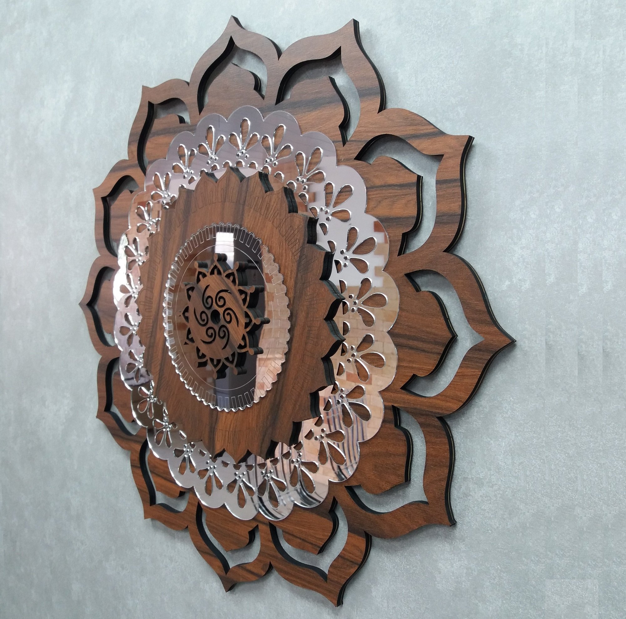 Quadro Mandala Decorativa em Madeira 65 cm 38108:Marrom - 6