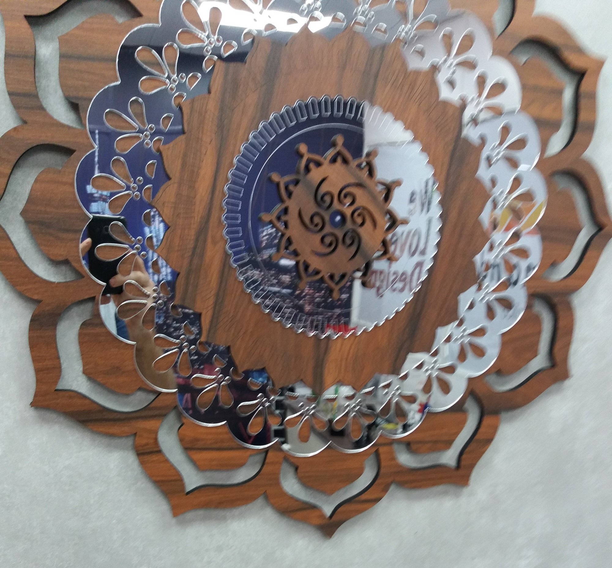Quadro Mandala Decorativa em Madeira 65 cm 38108:Marrom - 9