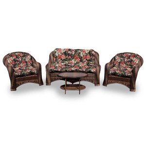 Conjunto de Sofá Fibra Sintética Melo - 1 Sofá 2 L + 2 Poltronas + 1 Mesa Centro - Tecido Maui