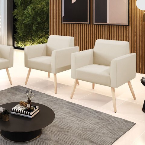 Poltrona Sala Decorativa Kit 2 Marisa Pé Palito Natural Sintético D03 - D’Rossi