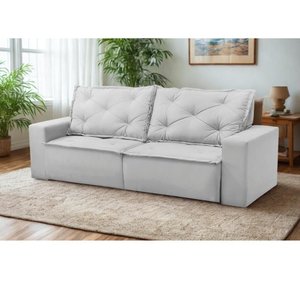 Sofá Retrátil e Reclinável 3 Lugares com Molas 2,00m Atenas Suede Cinza Mirra Decor