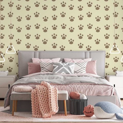 Papel de Parede Animal Pegadas sob Fundo Amarelo Gh Papel de Parede 3,5m