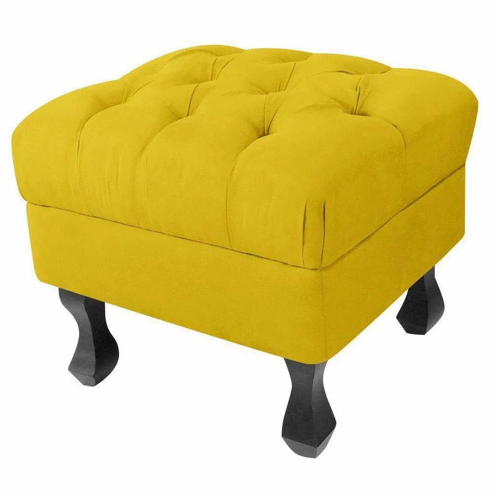 Puff Luiz Retro XV Cinza SLK Decor Amarelo