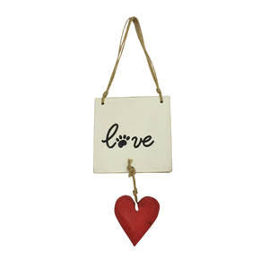 Placa Decorativa "Love" Pata de Cachorro com coração