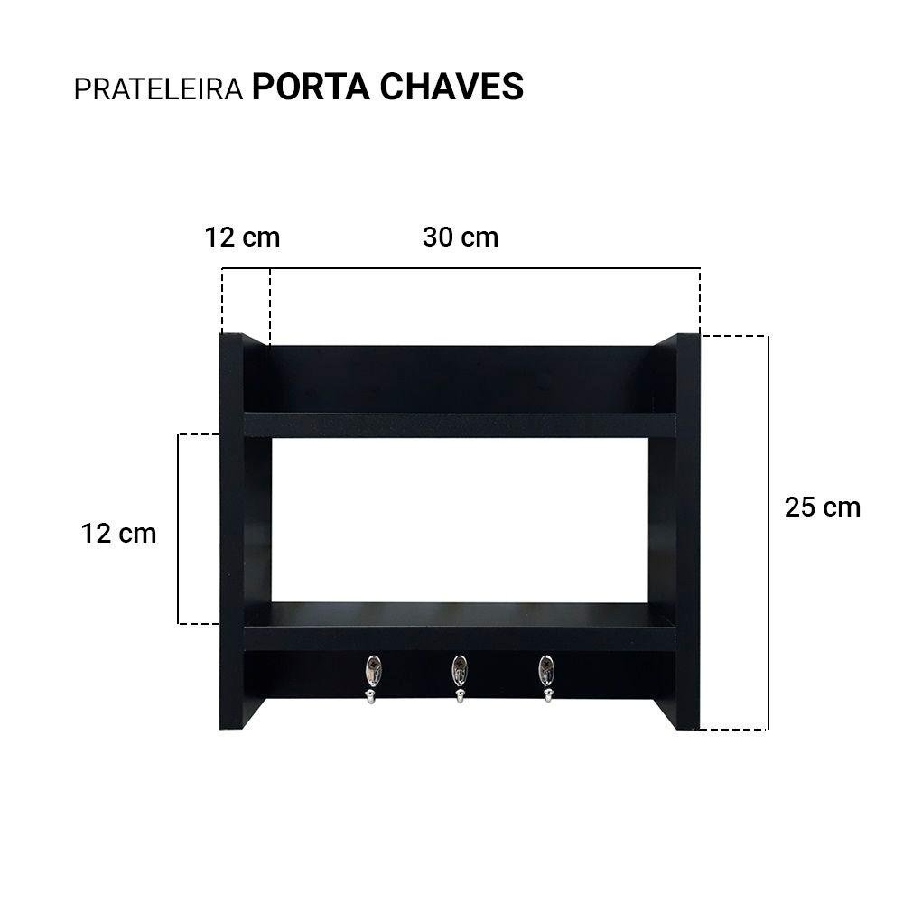 Porta Chaves de Parede com Suporte Carteira Celular Madeira Preto - 3