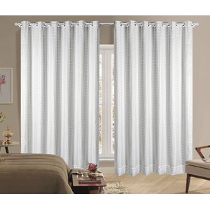 Cortina Corta Luz 2,00m X 1,80m 100% Blackout Com Voil Xadrez Branco Para Varão Simples