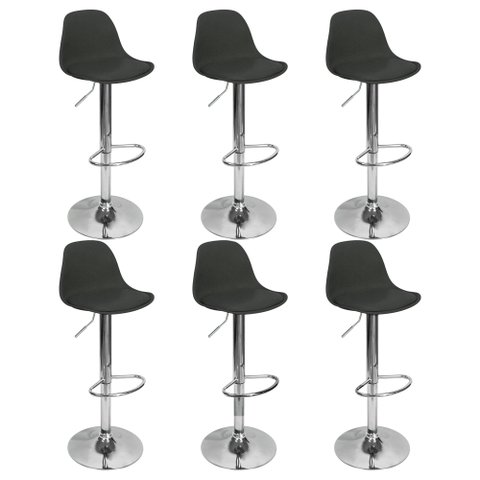 Conjunto 6 Banquetas Joly Eames Base Giratória Cromada Movescan Preta Preta; Branco